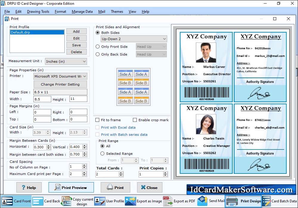 Print designed ID Cards