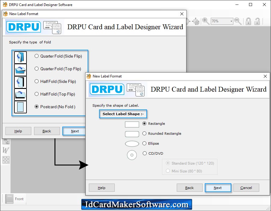 Specify the type of folds and shape of label