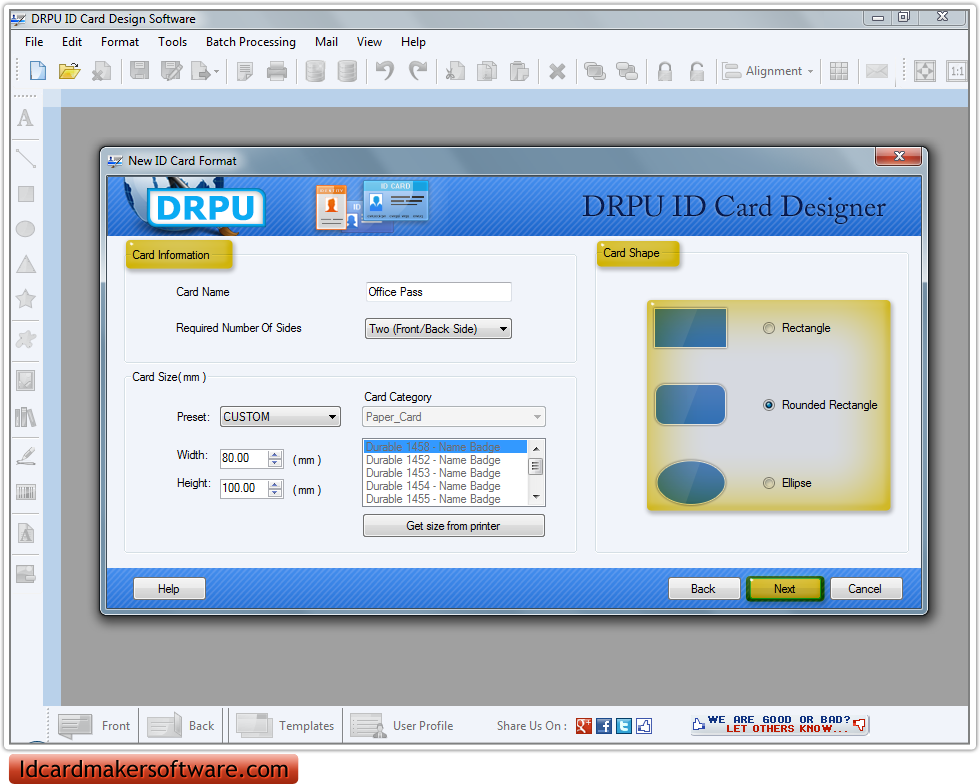 Screenshots of ID Card Maker Software to create ID cards badges tags